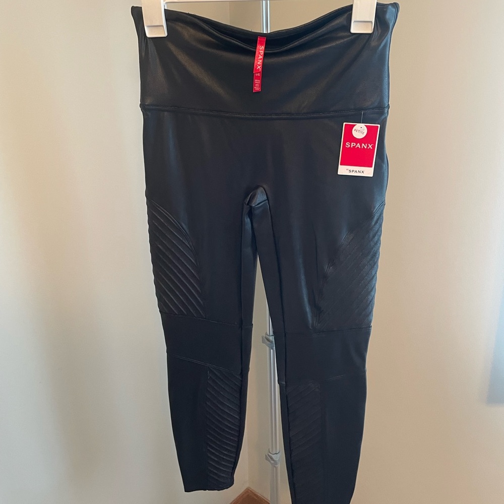 Brand new Spanx, faux leather moto leggings, size L petite